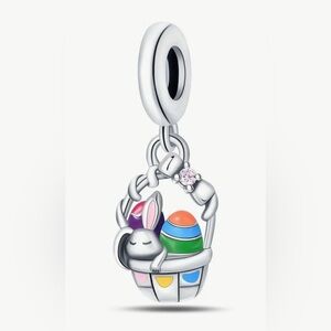 Silver Easter Bunny Basket Dangle Charm For Pandora Braclets